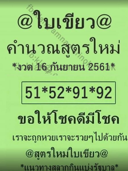 หวยใบเขียว16/9/61