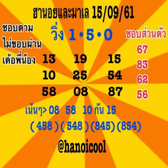 หวยฮานอยเด็ดๆวันนี้15/9/61