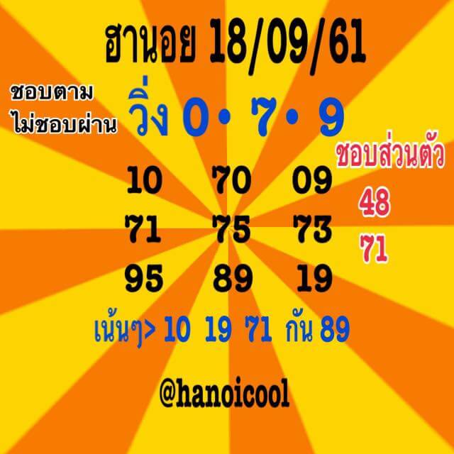 หวยฮานอยเฒ่าอินเตอร์ 18/9/61