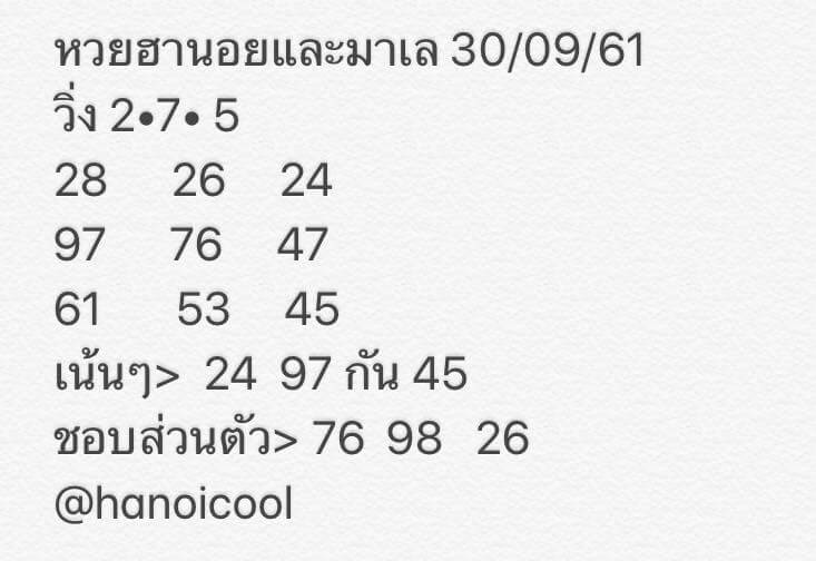 หวยลาวฮานอยวันนี้ 30/9/61