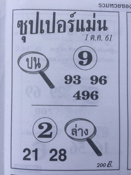 หวยซุปเปอร์แม่น1/10/61 