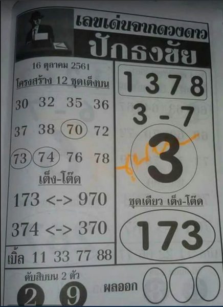 เลขปักธงชัย16/10/61