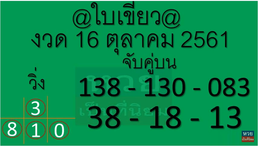 เลขเด็ดในเขียว16/10/61