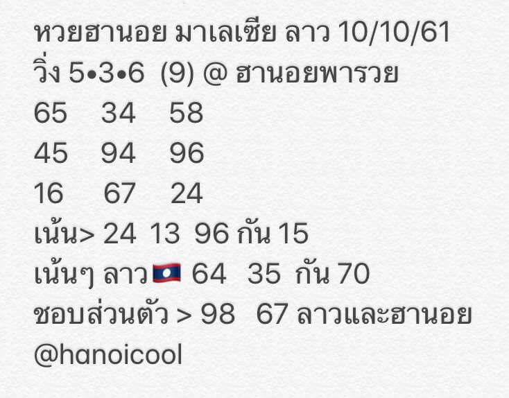 หวย ฮานอย 10/10/61