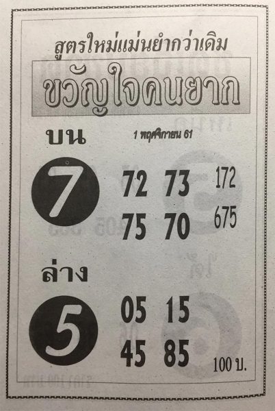 หวยขวัญใจคนยาก1/11/61