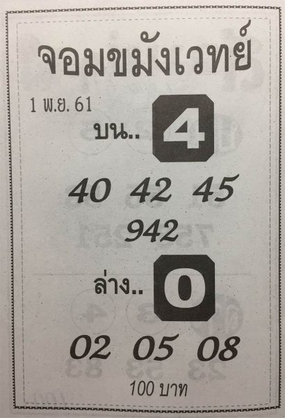 หวยจอมขมังเวทย์1/11/61