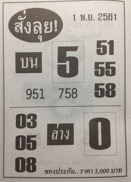 หวยซองสั่งลุย1/11/61