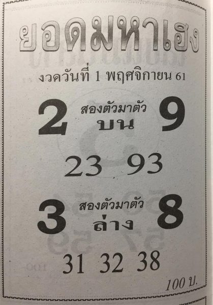 หวยยอดมหาเฮง1/11/61