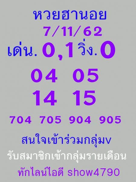 หวยลาวฮานอยวันนี้7/11/61