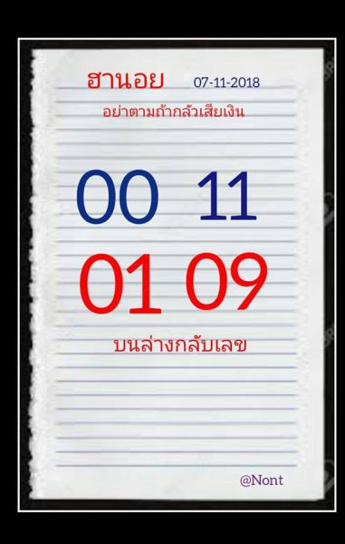 หวยฮานอยแม่น9/11/61 