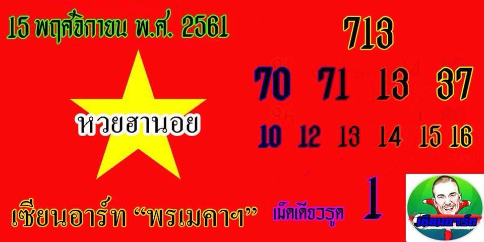 ผลหวยฮานอยย้อนหลัง2561 15/11/61