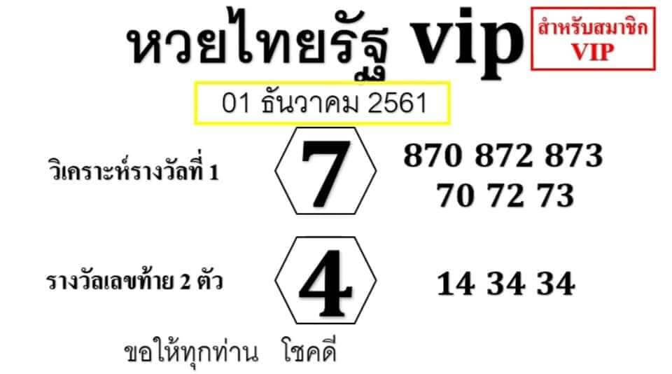 หวยไทยรัฐVIP1/12/61