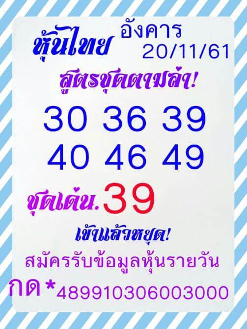 หวยหุ้นวันนี้20/11/61 5