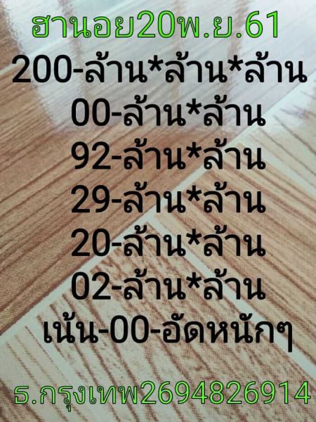 หวยฮานอยออกกี่โมง 20/11/61