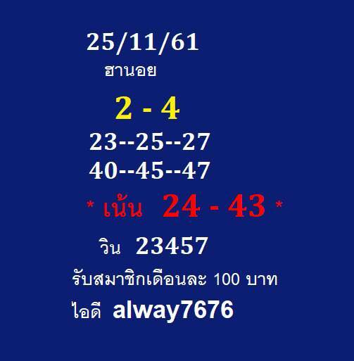 ผลหวยฮานอยย้อนหลัง25/11/61