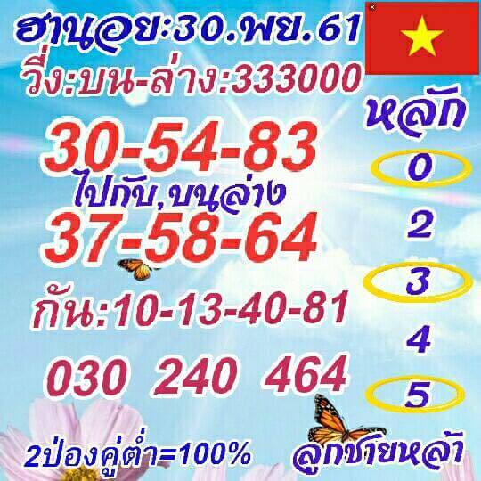 หวยฮานอยงวดนี้30/11/61