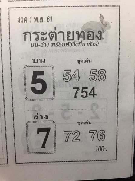 หวยกระต่ายทอง1/11/61