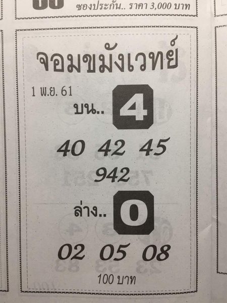 หวยจอมขมังเวทย์1/11/61