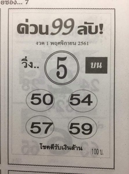 หวยด่วน 99 ลับ1/11/61