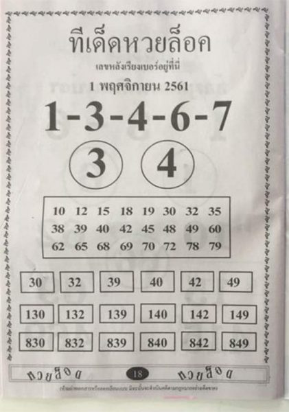 หวยทีเด็ดหวยล็อค 1/11/61