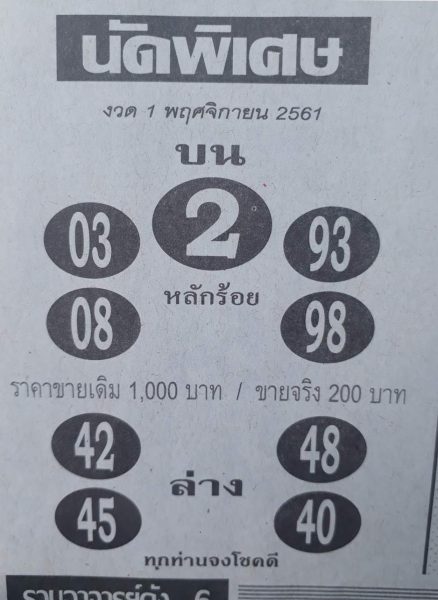 หวยนัดพิเศษ1/11/61