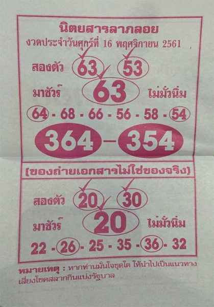 หวยนิตยสารลาภลอย16/11/61