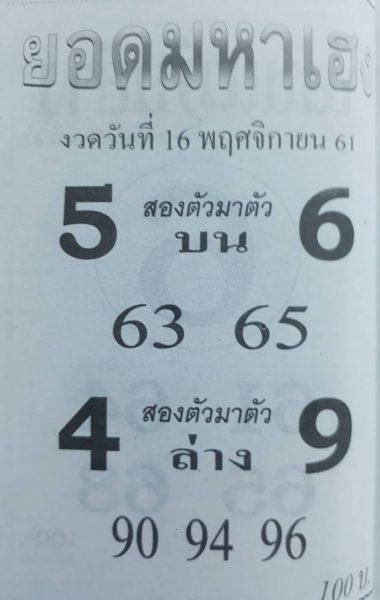 หวยยอดมหาเฮง16/11/61