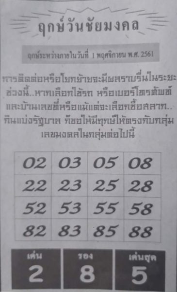 หวยฤกษ์วันชัยมงคล1/11/61