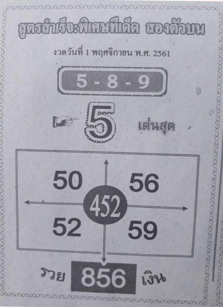 หวยสองตัวบน1/11/61