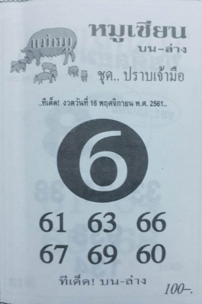 หวยหมูเซียน 16/11/61