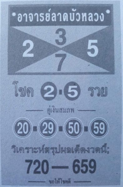 หวยอาจารย์ลาดบัวหลวง1/11/61