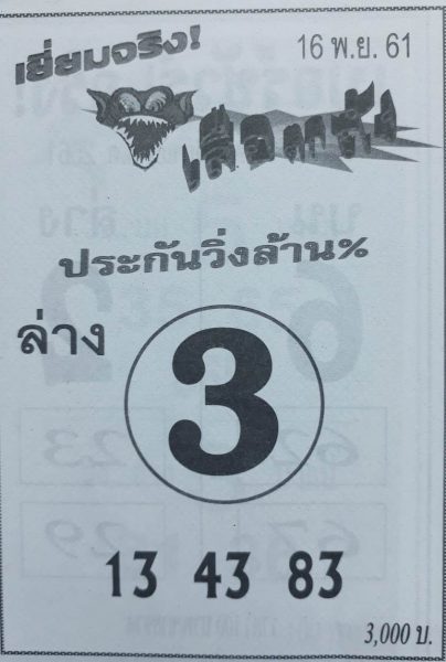 หวยเสือตกถัง16/11/61