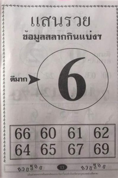 หวยแสนรวย1/11/61