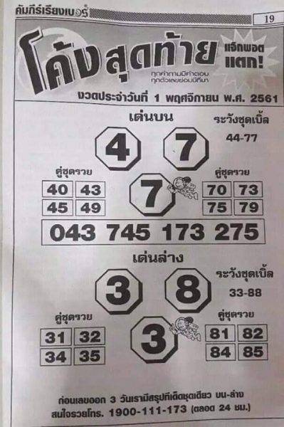 หวยโค้งสุดท้าย1/11/61