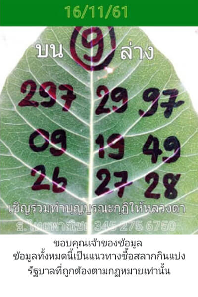 หวยใบโพธิ์16/11/61