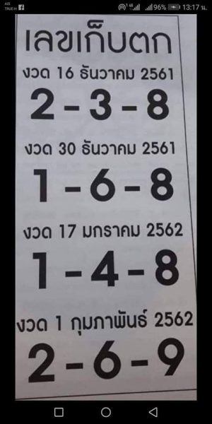 หวยเลขเก็บตก16/12/61