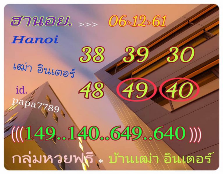 สูตรหวยฮานอย 6/12/61