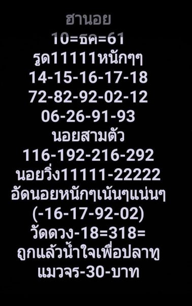 หวยฮานอยวันนี้ออกตัวไหน 10/12/61