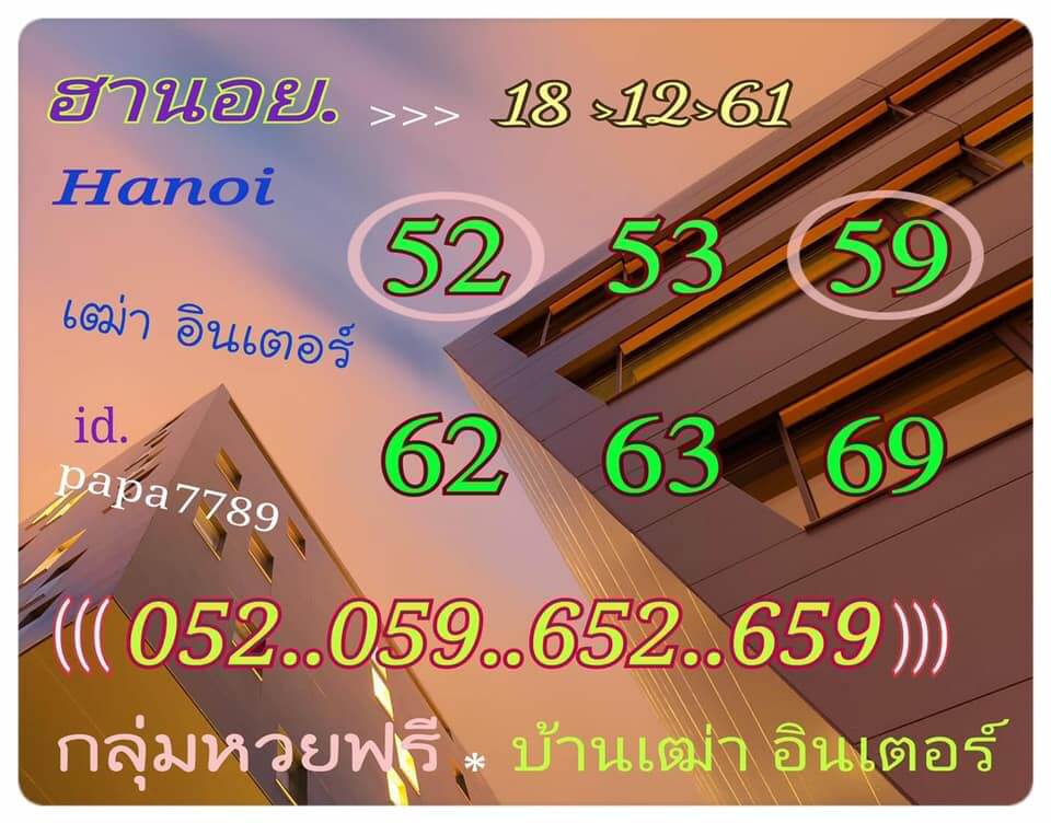 หวยฮานอยวันนี้ออกตัวไหน 18/12/61