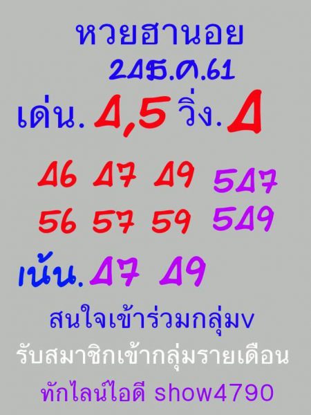 หวยลาวฮานอยวันนี้ 24/12/61