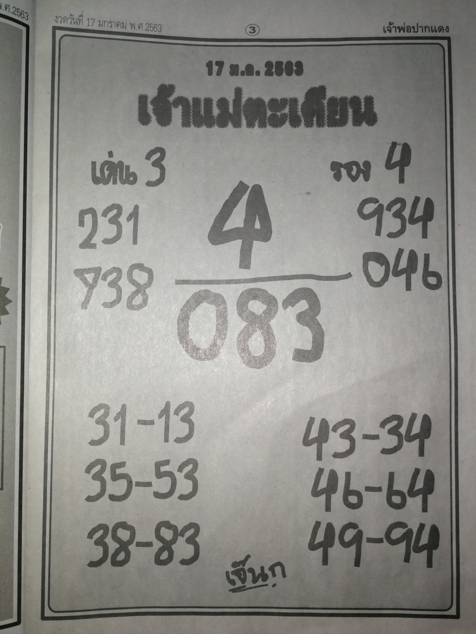 หวยเจ้าแม่ตะเคียน 17/1/63