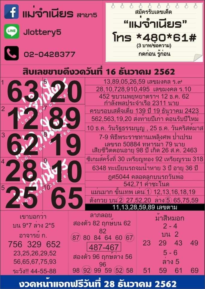 หวยแม่จำเนียร16-12-62