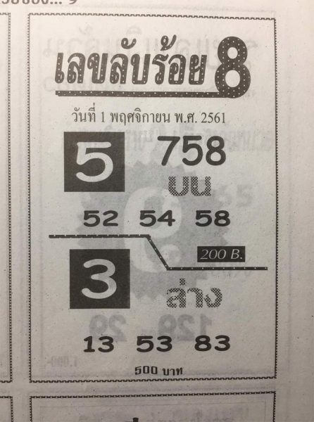 หวยเลขลับร้อย8 1/11/61