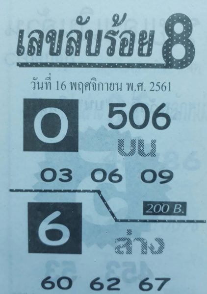 หวยเลขลับร้อย8 16/11/61