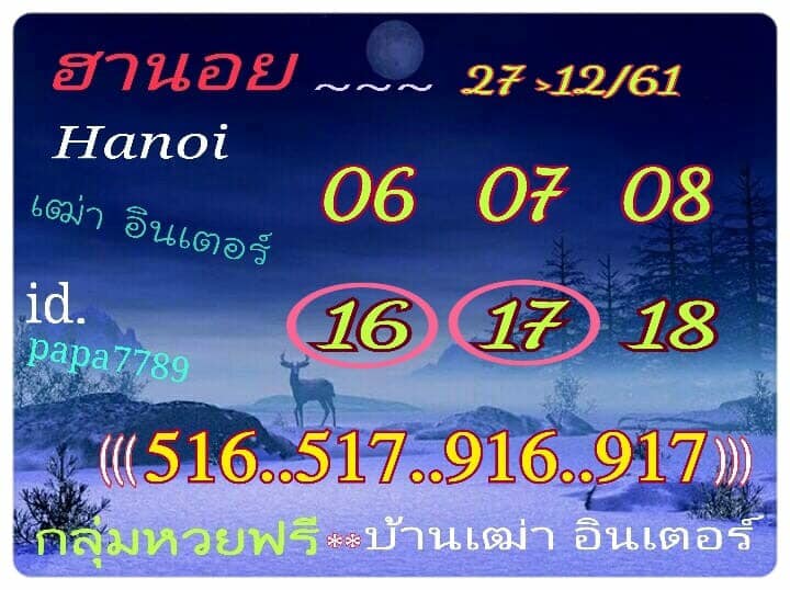 หวยฮานอยย้อนหลัง 27/12/61