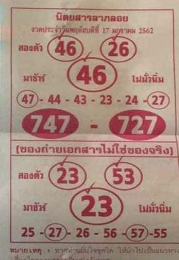 หวยนิตยสารลาภลอย 17/01/61