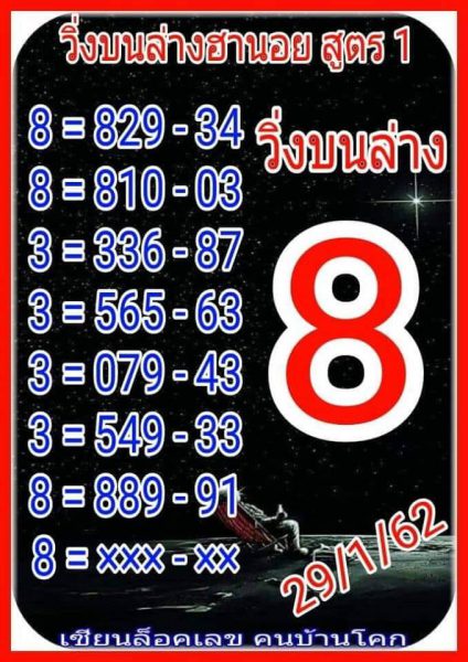 สูตร หวยฮานอย 29/1/62