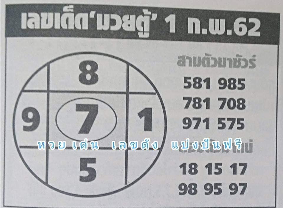 เลขเด็ดมวยตู้ 1/2/62