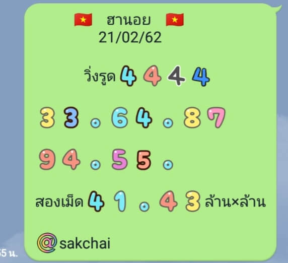 หวยฮานอย 21/2/62 2