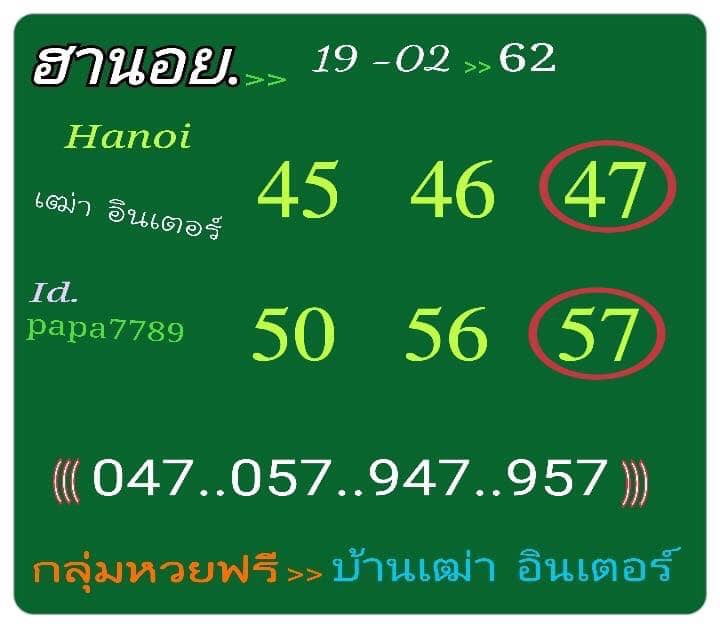 หวยฮานอย 19/2/62 6